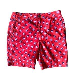 Onia Men's The Calder Swim Trunks Red w/ Purple Stars Size 30